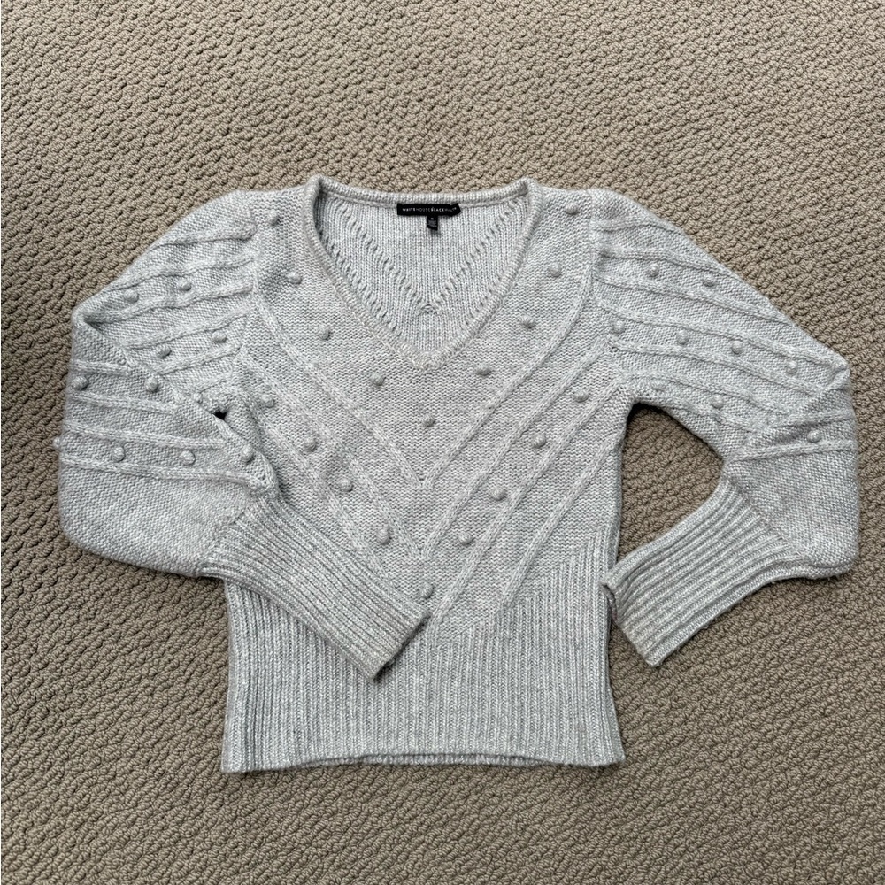 White House Black Market Silver V-Neck Sweater